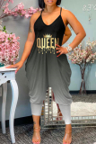Black Gold Sportwear Casual Sleeveless V Neck Pocket Loose Harem Leg Cami Jumpsuits