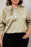 Dark Green Hollow Out O Neck Long Sleeve Formal Office Lady Plus Size Blouse Top
