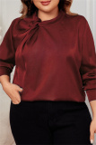 Dark Green Hollow Out O Neck Long Sleeve Formal Office Lady Plus Size Blouse Top