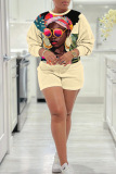 Purple Casual Figure Print O Neck Long Sleeve Sweatshirt And Shorts Shorts Sets Two Pieces