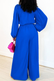 Green Turndown Collar Long Sleeve Buckle With Belt Loose Formal Office Lady Vacation Wide Leg Jumpsuits