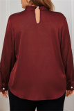 Dark Green Hollow Out O Neck Long Sleeve Formal Office Lady Plus Size Blouse Top