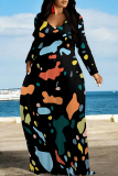 Light Blue Casual Gradient Print O Neck Long Sleeve Straight Loose Vacation Plus Size Maxi Dresses