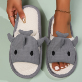 Casual Round Outdoor Cute Shark Cartoon Linen Furry Slippers