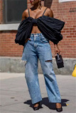 Casual Wide Leg Distressed Ripped Denim Jeans