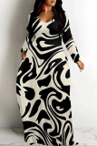 Light Blue Casual Gradient Print O Neck Long Sleeve Straight Loose Vacation Plus Size Maxi Dresses