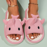 Casual Round Outdoor Cute Shark Cartoon Linen Furry Slippers