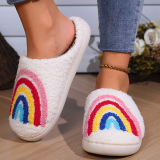 Rainbow Indoor Slippers Plush Fuffly Closed Toe Warm Fleece Slides Cotton Shoes