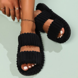 Khaki Casual Warm Plush Open Toe One-piece Open Cotton Bedroom Slippers