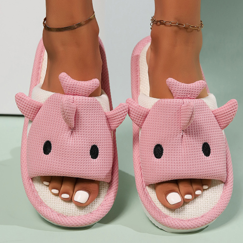 Casual Round Outdoor Cute Shark Cartoon Linen Furry Slippers