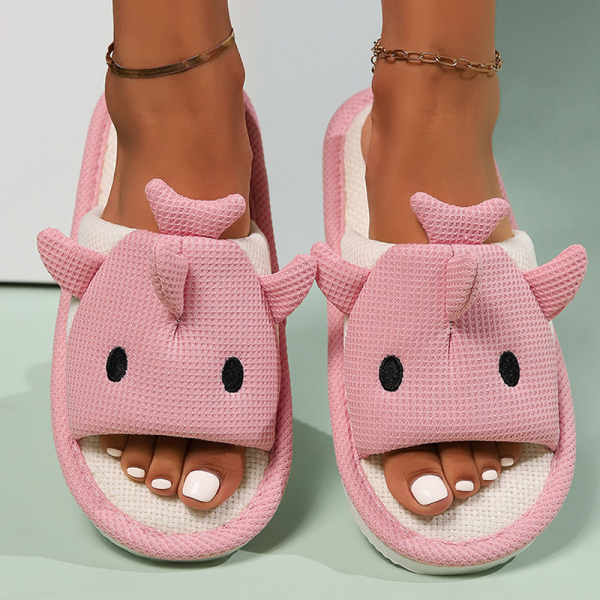 Casual Round Outdoor Cute Shark Cartoon Linen Furry Slippers