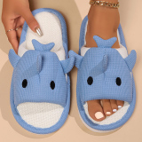 Casual Round Outdoor Cute Shark Cartoon Linen Furry Slippers