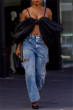 Casual Wide Leg Distressed Ripped Denim Jeans