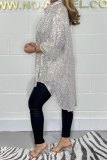 Black Casual Sequins Turndown Collar Long Sleeve Irregular Hem Blouse