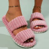 Khaki Casual Warm Plush Open Toe One-piece Open Cotton Bedroom Slippers