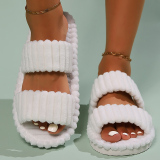 Khaki Casual Warm Plush Open Toe One-piece Open Cotton Bedroom Slippers