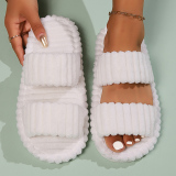 Khaki Casual Warm Plush Open Toe One-piece Open Cotton Bedroom Slippers