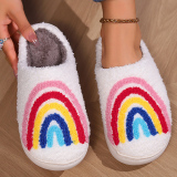 Rainbow Indoor Slippers Plush Fuffly Closed Toe Warm Fleece Slides Cotton Shoes