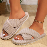 Casual Warm Plush Open Toe Criss Cross Cotton Bedroom Slippers