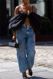 Casual Wide Leg Distressed Ripped Denim Jeans