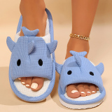 Casual Round Outdoor Cute Shark Cartoon Linen Furry Slippers