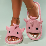 Casual Round Outdoor Cute Shark Cartoon Linen Furry Slippers