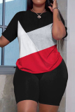 Black Red Casual Graphics Print O Neck Short Sleeve Oversize T-Shirt And Shorts Two Pieces Shorts Sets