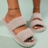 Khaki Casual Warm Plush Open Toe One-piece Open Cotton Bedroom Slippers