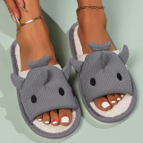 Casual Round Outdoor Cute Shark Cartoon Linen Furry Slippers