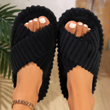 Casual Warm Plush Open Toe Criss Cross Cotton Bedroom Slippers