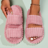 Khaki Casual Warm Plush Open Toe One-piece Open Cotton Bedroom Slippers