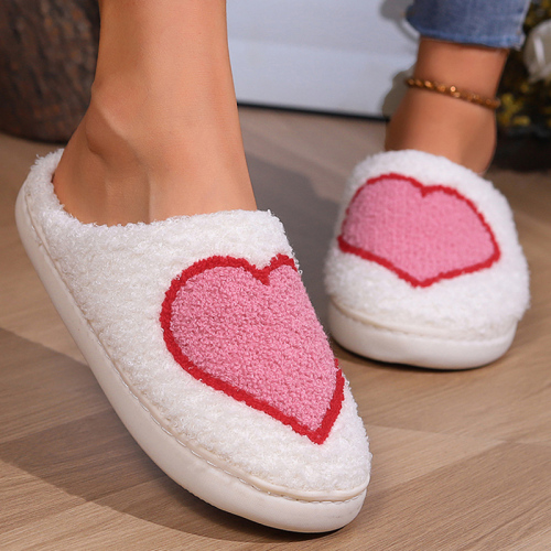 Rainbow Indoor Slippers Plush Fuffly Closed Toe Warm Fleece Slides Cotton Shoes
