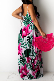 Red Floral Print Backless Sleeveless Floor Length Vacation Baggy Sundress Slip Maxi Dress