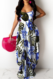 Red Floral Print Backless Sleeveless Floor Length Vacation Baggy Sundress Slip Maxi Dress