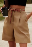 Camel Casual Pocket High Waist Formal Office Lady Blazer Shorts