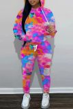 Light Blue Zipper Hooded Long Sleeve Jackets And Skinny Pants Sportwear Casual Two Pieces Sweatpants Set