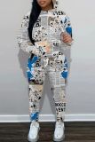 Light Blue Zipper Hooded Long Sleeve Jackets And Skinny Pants Sportwear Casual Two Pieces Sweatpants Set