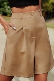 Camel Casual Pocket High Waist Formal Office Lady Blazer Shorts