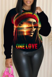 Dark Khaki Casual Figure Print O Neck Long Sleeve Winter Fall Sweatshirt