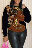 Dark Khaki Casual Figure Print O Neck Long Sleeve Winter Fall Sweatshirt