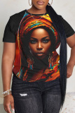 Dark Green Casual Figure Print O Neck Short Sleeve Oversize T-Shirts