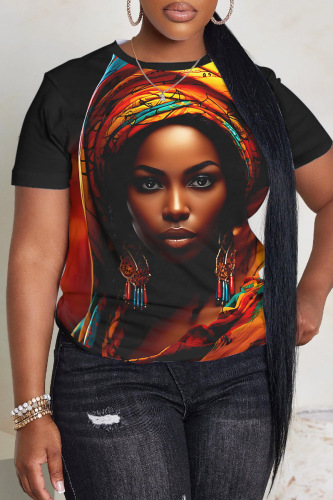 Dark Green Casual Figure Print O Neck Short Sleeve Oversize T-Shirts