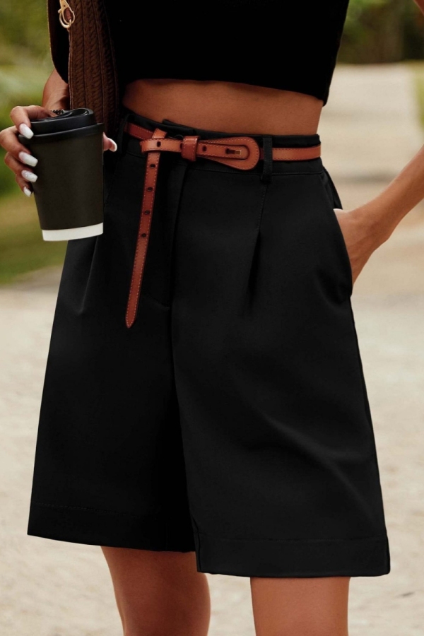 Camel Casual Pocket High Waist Formal Office Lady Blazer Shorts