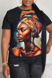 Dark Green Casual Figure Print O Neck Short Sleeve Oversize T-Shirts