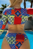 Multicolor Graphics Print Crop Tops And Mini Shorts Bikini Sets Beach Vacation Swimwears