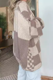 Watermelon Red Casual Street Plaid Weave V Neck Long Sleeve Cardigan Knitted Sweater