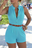 Red Sleeveless Buttons With Belt V Neck Formal Office Lady Bodycon Rompers One Piece Bodysuit