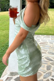 Green Gradient Sequins Sloping Shoulder Sleeveless Wrapped Skirt Party Formal Evening Party Bodycon Mini Dresses