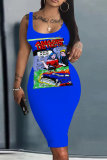 Green Casual Graphics Print Square Neck Sleeveless Vacation Bodycon Midi Tank Dress