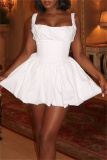 White Casual Sleeveless Backless Bubble Hem Formal Evening Party A Line Cami Mini Dresses
